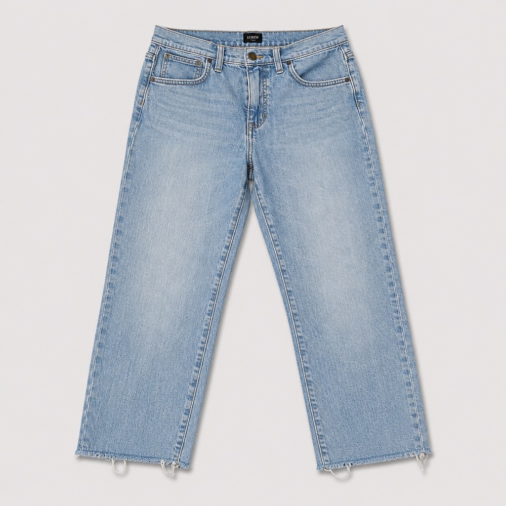 J.Crew Womens 27 Essential Straight Jeans Light Wash Raw Hem Cropped Denim
